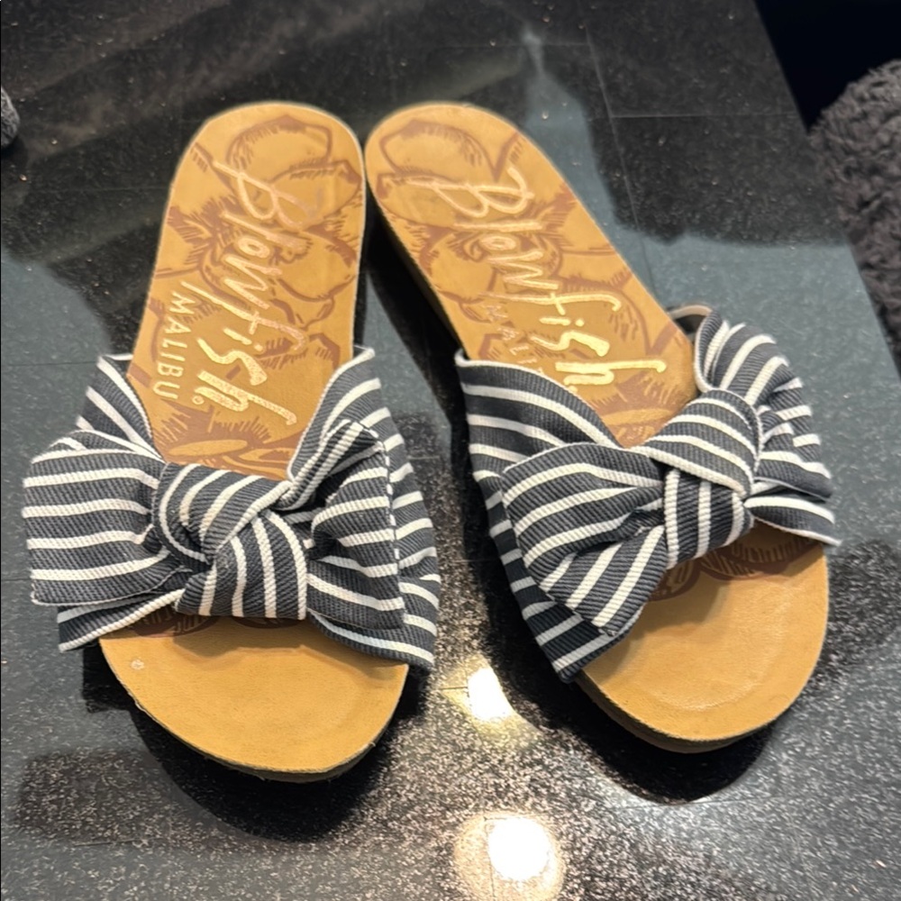 Blowfish Black and White Striped Sandals with Bow Detail